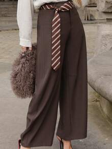 2025 新款女士休闲宽松弯刀西装裤，配条纹腰带，适合通勤和日常穿着，办公室，秋冬时尚简约 - 深灰色 - 查看 6