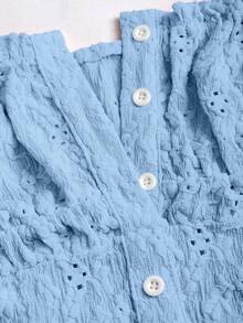 Sweetra Women's Sweet Jacquard Texture Hollow-Out Sexy Off-Shoulder Casual Fitted Dress For Spring/Summer - Blue - View 4