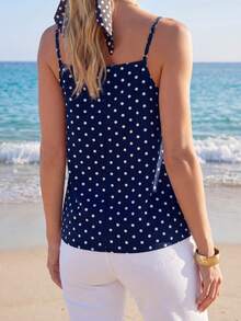 SHEIN LUNE Women Polka Dot Printed Fold Pleated Cami Top For Summer,Casual - Navy Blue - View 2