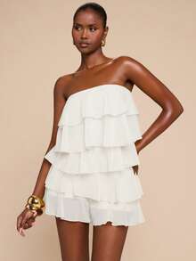 SHEIN BAE Yellow Cream Ruffled Hem Elegant Jumpsuit, Graceful Jumpsuit, Yellow Jumpsuit - White - View 7