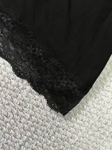 SHEIN Áo hai dây ôm sát phối ren cho nữ - màu đen - Xem 3