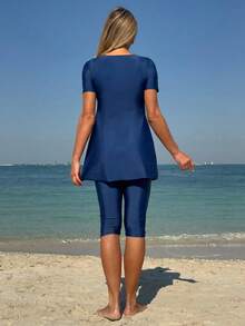 Swim Mulvari Women Elegant Conservative Modest Sports Camisole Bikini Top Holiday Beach Holiday Pool Party Navy Blue Summer - Navy Blue - View 2