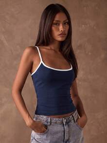 SHEIN BAE Atasan Wanita Kasual Serbaguna untuk Pemakaian Sehari-hari, Atasan Musim Panas - Navy Blue - View 6