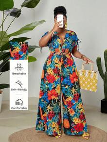 Maweii Bộ áo liền quần dáng rộng nhiều màu sắc dành cho nữ, kiểu buộc dây phía trước, thích hợp cho kỳ nghỉ hè. - màu đen - Xem 1