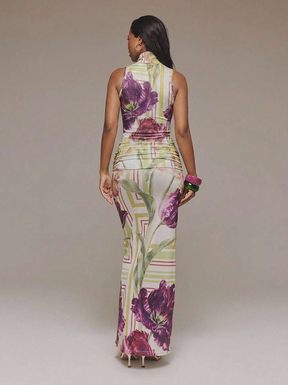 Robe longue à imprimé floral avec col drapé profond, mignonne et sexy, pour occasion, soirée, été, printemps, vacances, voyage, invitée de mariage