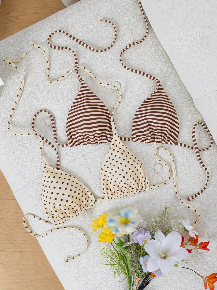 Swim Vcay 2pcs Sexy Printed Halter Tie Bikini Top Set For Women, Spring/Summer - Multicolor - View 1
