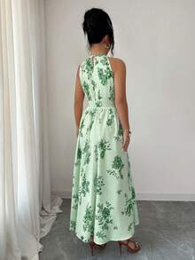 EMERY ROSE Women's 2026 Spring/Summer New Vacation Sleeveless Printed Maxi Dress - Green - View 2