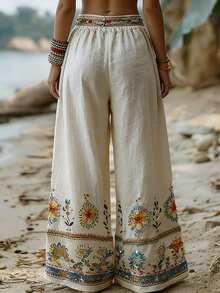 Balvessa Women's Floral Print Loose Wide Leg Casual Pants For Vacation - Multicolor - View 2