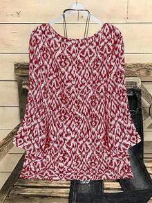 EMERY ROSE Camisa de manga larga con cuello redondo y estampado minimalista para tallas grandes - Burdeos - Ver 2