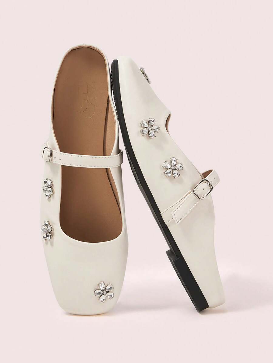 CUCCOO DOLLMOD Women's Closed Toe Slippers Women's Summer Wear New With Rhinestone Flowers Sandals Women - Beige - View 1