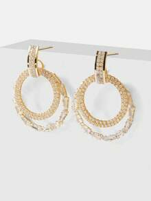 MOTF PRE18K GOLD PLATED GEOMETRIC GEMSTONE ZIRCONIUM PREMIUM SIMPLE EARRINGS - Yellow Gold - View 6