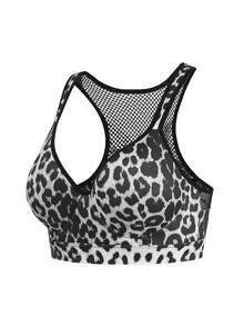 BamGleam Fashionable Leopard Print Sports Bra With Fixed Cups, High Support, Mesh Inset, Adjustable Waist Strap - Multicolor - View 3