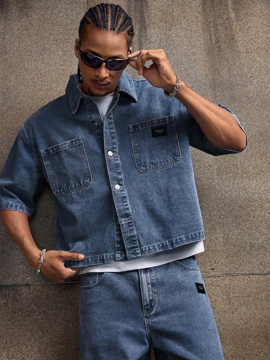 AXEPEAK Men's Washed Denim Shirt And Jeans Set, Fashion - Blue - View 1
