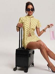 SHEIN BAE Women's Polka Dot Print Short Sleeve Top, Summer Fashion,Summer Top - Yellow - View 6
