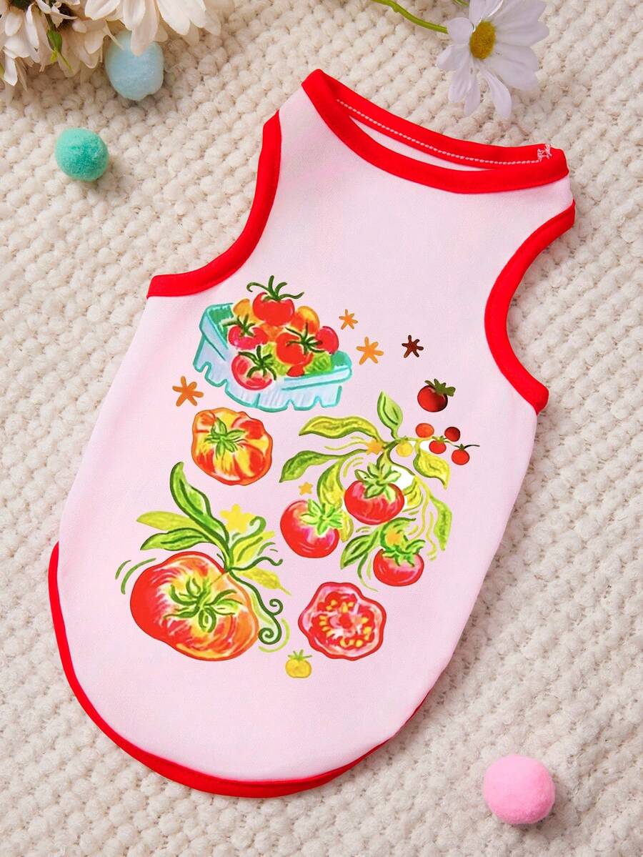 PETSIN 1 chiếc áo vest nhỏ in hình cà chua cho thú cưng, kiểu dáng thường ngày, chất liệu mềm mại và thoáng khí, phối màu đỏ phấn. - Nhiều màu - Xem 1