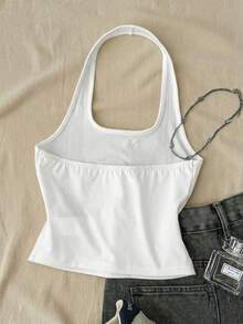 Áo tank top cổ yếm dáng suông, thích hợp cho trang phục mùa hè, Ngày của Mẹ, lễ tốt nghiệp, áo mùa hè. - trắng - Xem 2