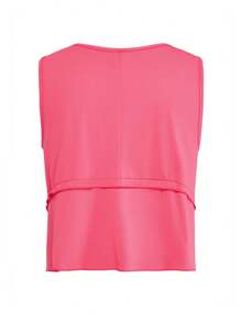 Gameset SHEIN Sport Women's Summer Sleeveless Loose Comfortable Yoga Sports Tank Top With Curved Hem Design, Suitable For Running, Fitness, Cycling - Watermelon Pink - View 5