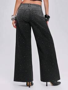 Trang phục dự tiệc âm nhạc Y2K Baddie Party: Quần jeans ống rộng dáng suông phối đá ombre dành cho nữ. - màu đen - Xem 6
