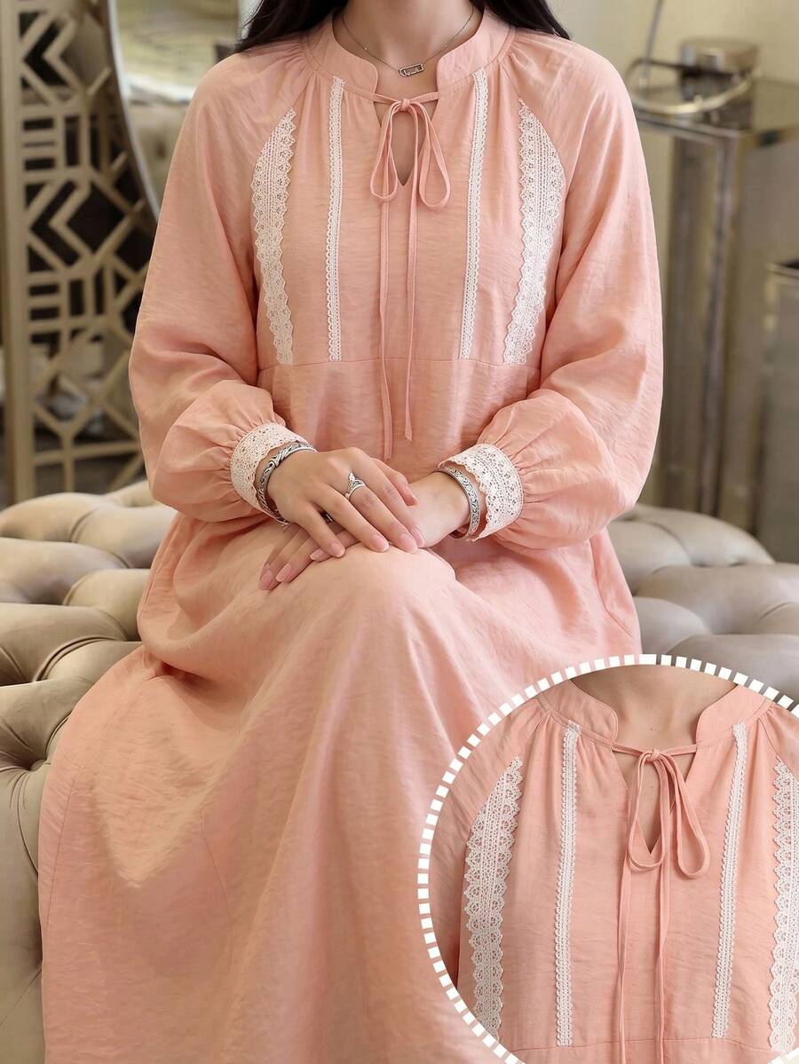 Al Najma V-Neck Long Sleeve Flared Robe, Romantic Pink, Spring/Summer Kuwait Linen Filipiniana