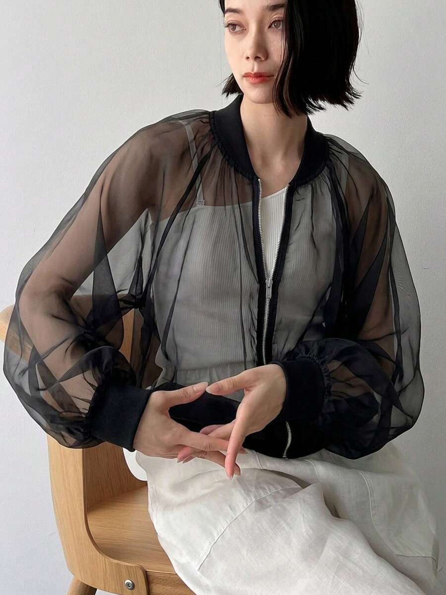 Áo khoác lưới mỏng nhẹ dáng thường ngày dành cho nữ, thích hợp cho mùa xuân/hè. - màu đen - Xem 1