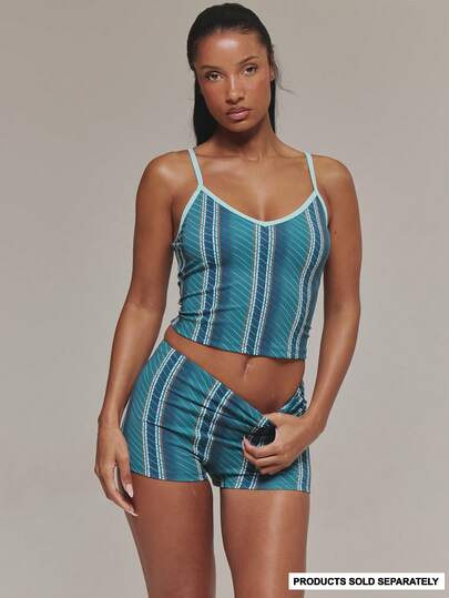 Musera Sport Contrast Printed Adjustable Active Cami Top Sports Workout Gym Pilates Fitness Daily Casual Aqua