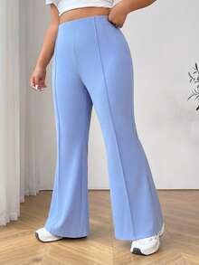 Solflare Pantalones de traje acampanados sencillos y lisos para mujer de talla grande, para graduación, regreso a la escuela, atuendos de maestras en otoño/invierno - Azul - Ver 4