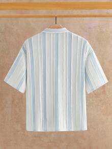 HIMLAND Men's Casual Striped Front Button Short Sleeve Shirt, Summer - Multicolor - View 2