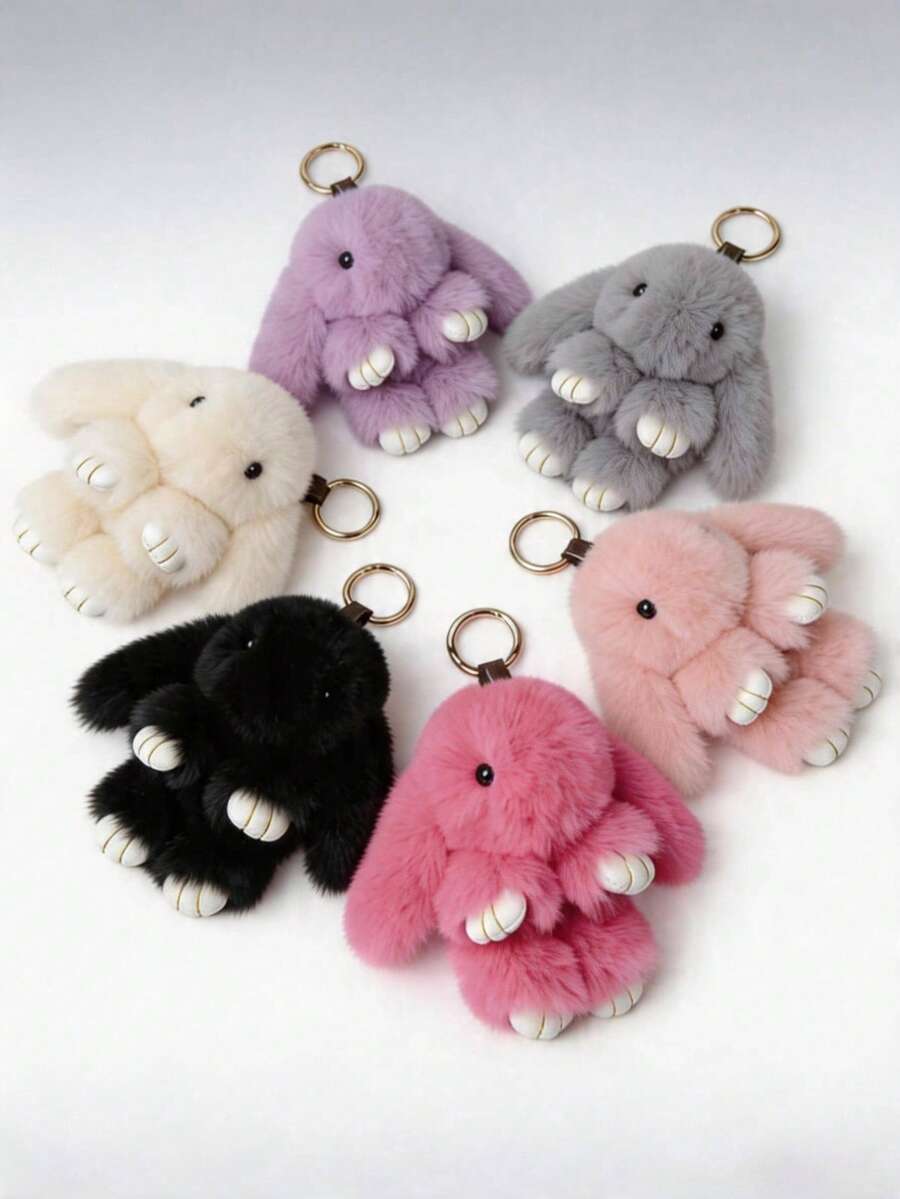 POKOJA LAND 1 Paquete de Llavero de Conejo Suave y Esponjoso, Llavero de Conejo Colorido y Lindo, Anillos con Pompón de Piel de Conejo, Accesorio Colgante para Mujer, Lindo Regalo de Cumpleaños para Mujeres/Niñas, Llavero de Piel Sintética Premium - Multicolor - Ver 1