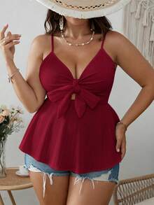 SHEIN VCAY Top de verano con volantes y nudo delantero en talla grande - Burdeos - Ver 6