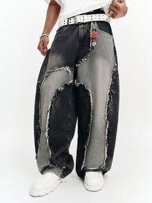 PAVTROS Men's Casual Washed Wide Leg Denim Jeans With Pockets And Button Closure - Black - View 3