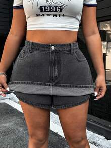 SHEIN ICON Plus Size Washed Denim Casual Shorts For Summer - Grey - View 1