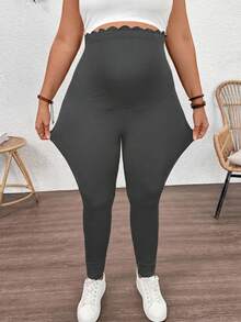 Plussiva 可调节腰围孕妇加大码休闲打底裤 - 深灰色 - 查看 4