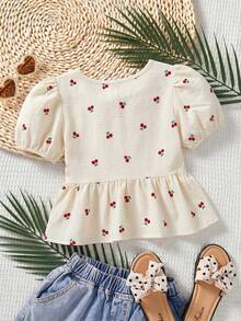 SHEIN LMoss Kids Young Girl Casual Solid Color Crew Neck Short Sleeve Pullover Top - White - View 2