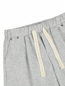 Manfinity Hypemode Men's Grey Casual Shorts, Knit Fabric, Loose Fit Versatile, Street Fashion Style, Rivet Decor Wide Leg - Grey - View 5