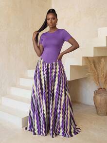 SHEIN 女士印花圆领修身长连衣裙，夏季短袖 - 彩色 - 查看 6