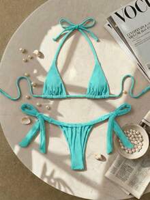 Swim SXY Sexy Mini Cup Bowknot Strap Women Swimwear Set - Mint Green - View 1