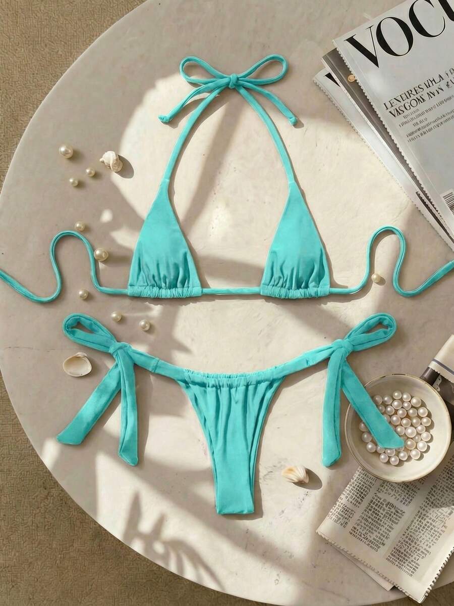Swim SXY Sexy Mini Cup Bowknot Strap Women Swimwear Set - Mint Green - View 1