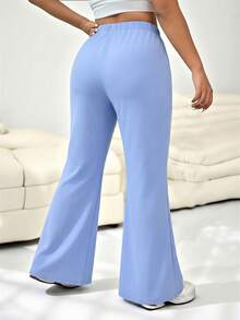 Solflare Pantalones de traje acampanados sencillos y lisos para mujer de talla grande, para graduación, regreso a la escuela, atuendos de maestras en otoño/invierno - Azul - Ver 2