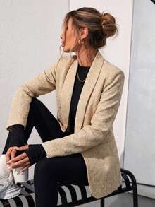 Aveloria Modichic Solid Color Fashionable Elegant Commuting OL Office Lady Work Design Suit Blazer Teachers' Day Beige Summer - Apricot - View 3