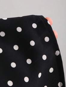 Sweetra 法式黑色波点V领拼接荷叶边腰身公主裙 - 黑色 - 查看 5