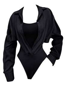 INAWLY Body de manga larga casual para mujer - Negro - Ver 1