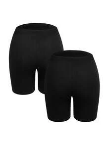SHEIN Shorts de Cintura Alta Sólidos, Ajustáveis e Elegantes - Preto - Visão 2