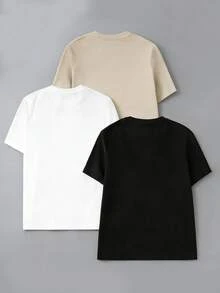 SHEIN Coolqubz Set de 3 camisetas de manga corta de cuello redondo minimalistas para adolescentes, para uso casual y deportivo en verano - Blanco - Ver 2