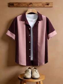 Manfinity RSRT Áo sơ mi nam tay ngắn cổ phối họa tiết retro, kiểu dáng thường ngày. - Nhiều màu - Xem 7