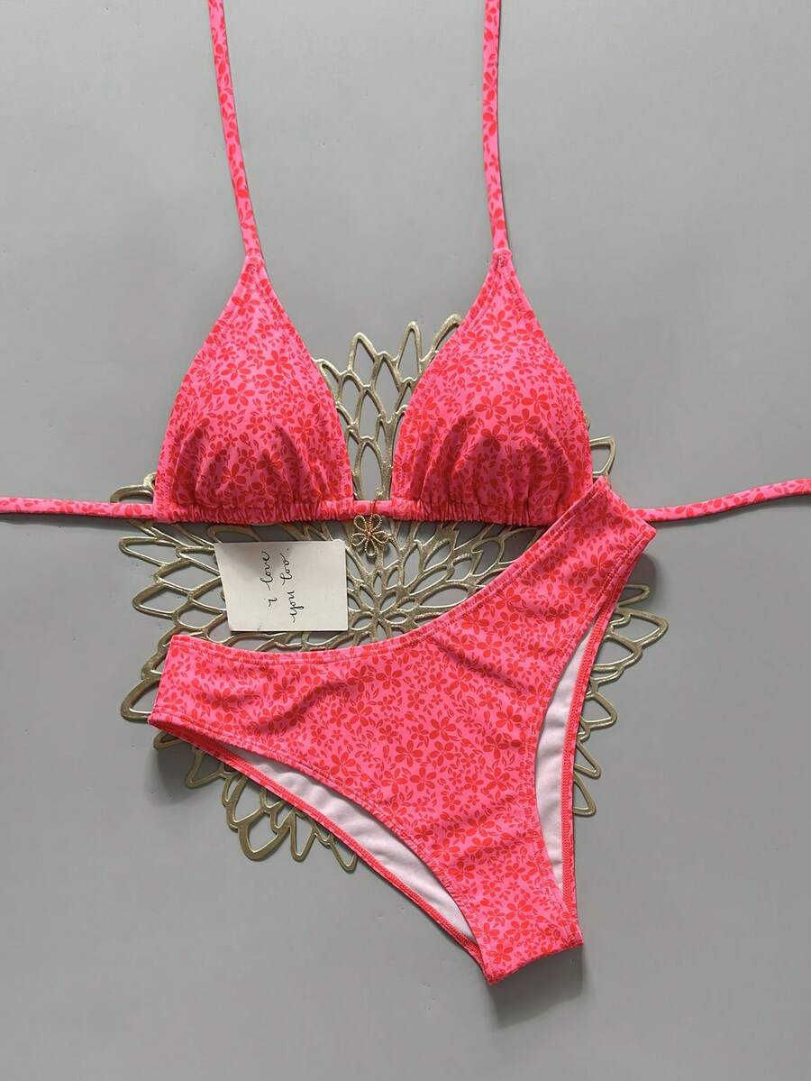 Swim Mod Conjunto de traje de baño de 2 piezas para mujer, Primavera/Verano 2026, Estilo puro y dulce a la moda, Estilizador con decoración floral, Adecuado para bikini de resort de aguas termales - Multicolor - Ver 1