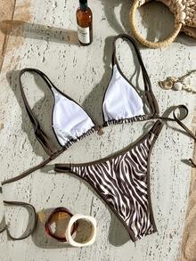 Swim Vcay Bộ bikini hai mảnh dáng rộng, sọc nâu, tôn dáng, thích hợp cho nữ, mùa xuân/hè 2026, lý tưởng cho kỳ nghỉ biển. - Nhiều màu - Xem 6