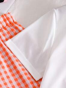 SHEIN Tween Girl Casual Cherry Letter Print T-Shirt And Plaid Pants Set - Orange - View 6