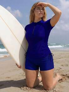Swim Lushoire Tankini de talla con cuello alto, mangas raglán y degradado - azul real - Ver 3