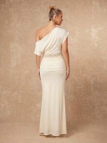 Lumalex Bộ đồ sang trọng kiểu quý phái gồm áo croptop dệt kim màu mơ, cổ bất đối xứng, viền ren và chân váy ôm sát eo xếp ly, thích hợp cho dạ tiệc, đám cưới, tiệc cao cấp, hẹn hò lãng mạn, tiệc kỷ niệm, nhà hàng sang trọng. - Màu be - Xem 5