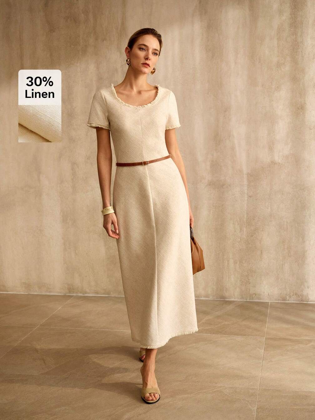 mid length linen dress 2022 Summer Dresses for Women Maxi Dress Summer Mid-Length Dress Short  Sleeve V-Neck Solid Color Cotton Linen Dress